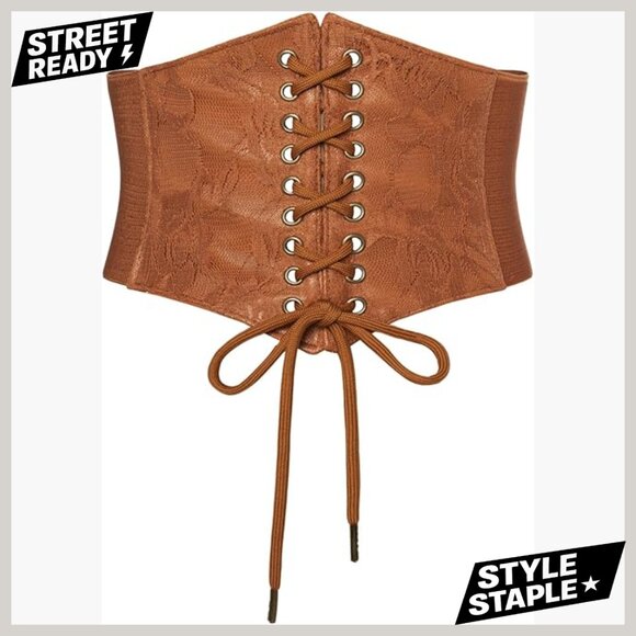 Accessories - Leather Lace-Up Corset Belt Renaissance Waspie Waist Medium Size